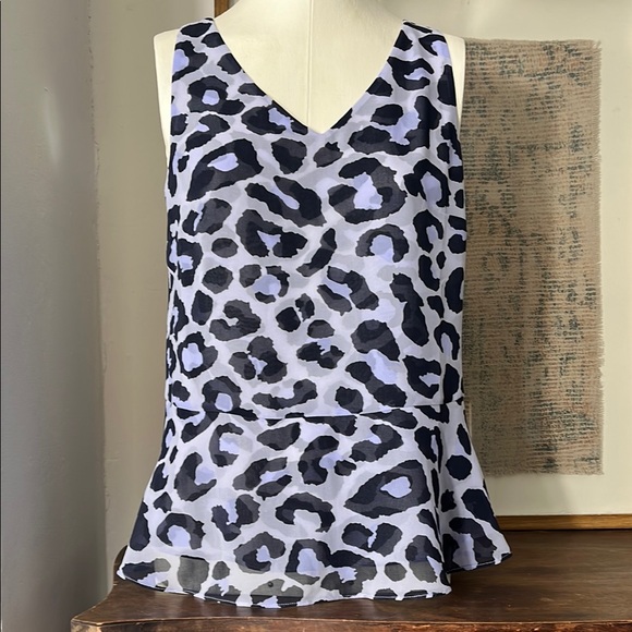 CAbi Tops - CAbi White Gray Peplum Blouse Sleeveless